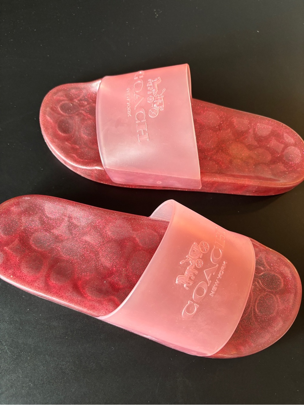 Coach Pink Glitter Logo Slide Sandals